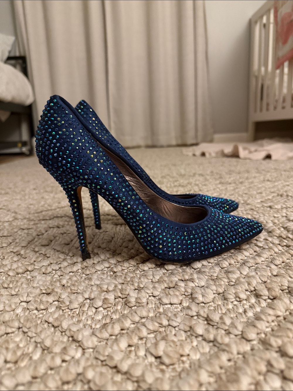 Crystal-Embellished Pointed Toe Stiletto Heels